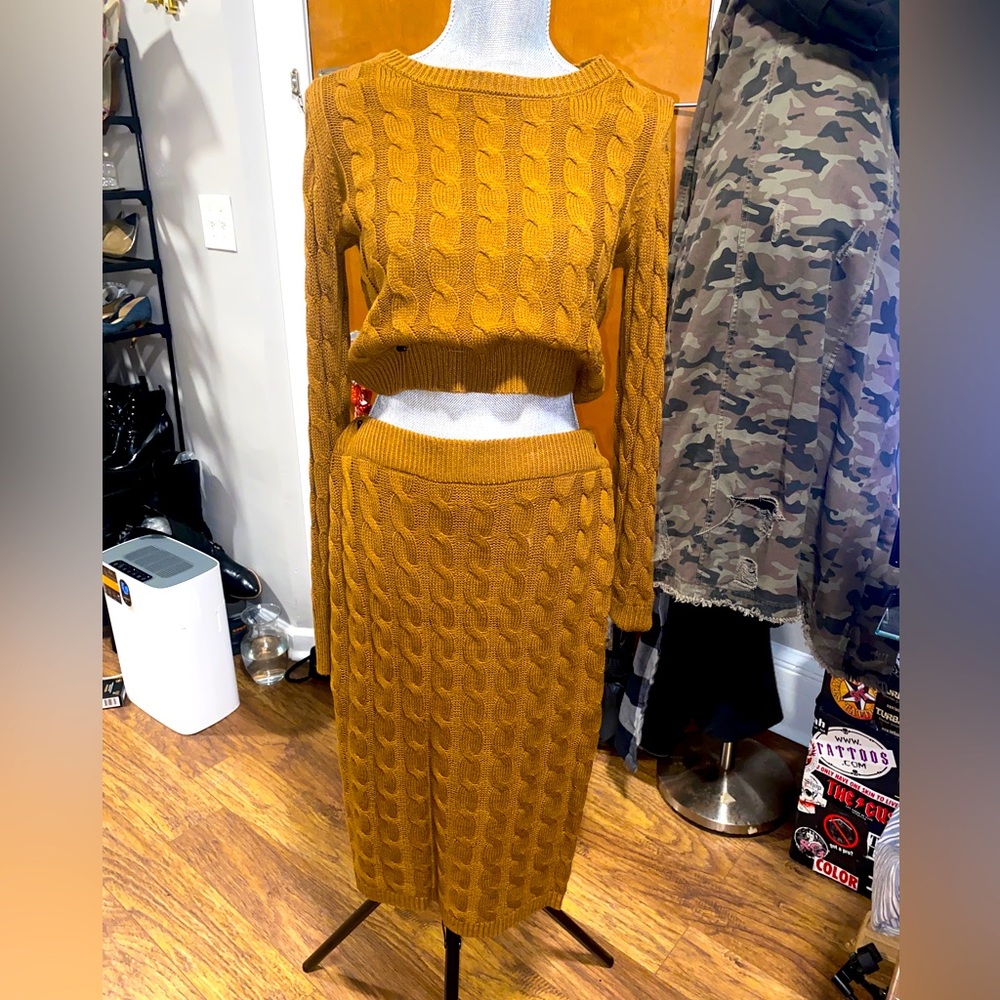 Cable Knit Skirt & Sweater Set